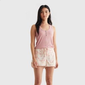Lucky Brand Rib-Knit Henley Tank Top and French Terry Shorts Sleepwear Set